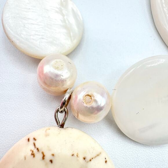 Mother of Pearl Genuine Pearls Natural Stone Pendant Necklace Handmade Artisan - Picture 6 of 11